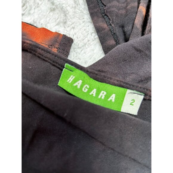 Hagara Israel Women's V-Neck Tie-Dye Tee Shirt Size 2 Short Sleeve Black/Orange - Picture 3 of 8